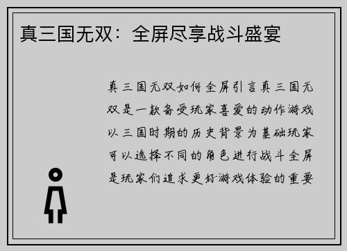 真三国无双：全屏尽享战斗盛宴
